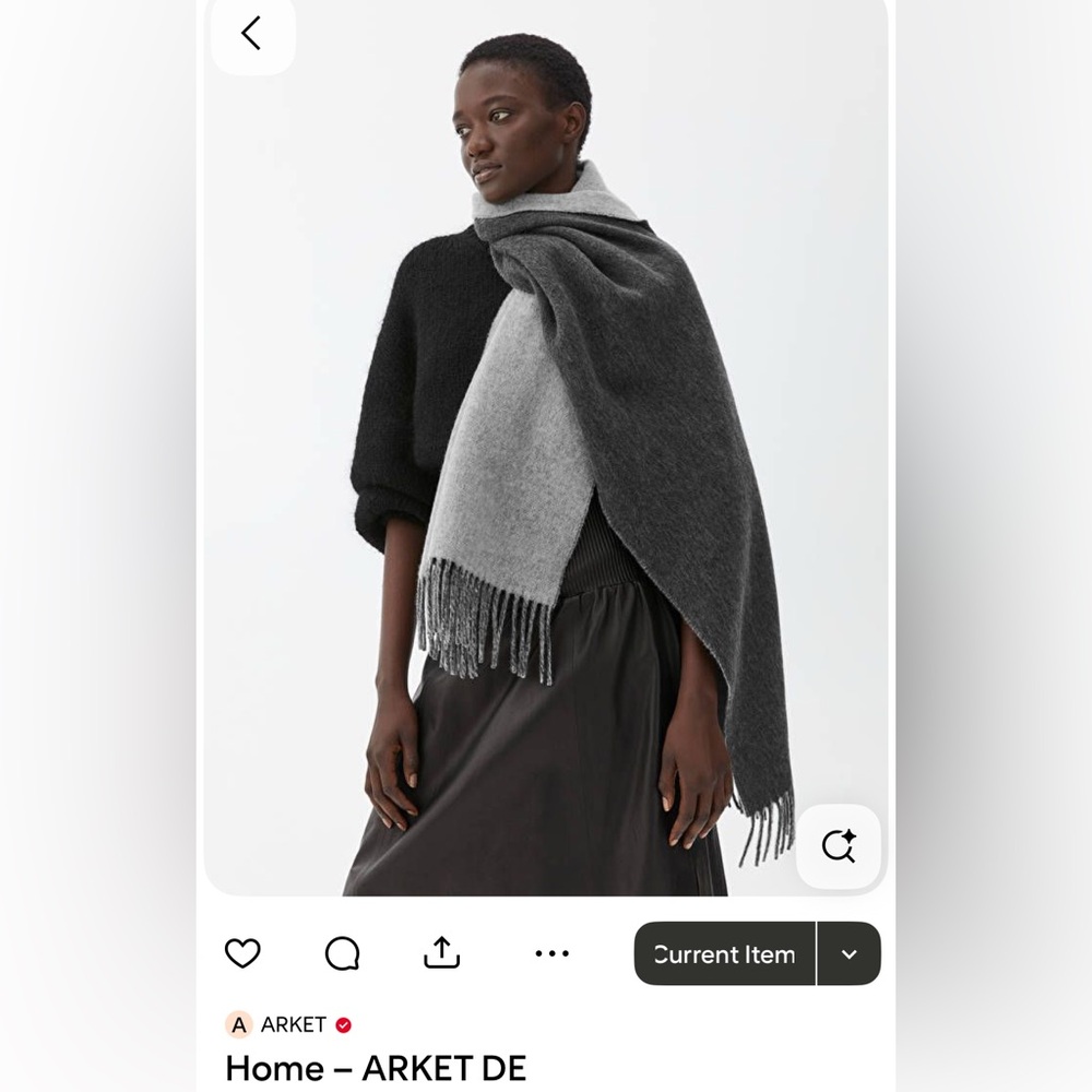 ARKET Two toned Charcoal Grey and Light Grey Scarf with tassels